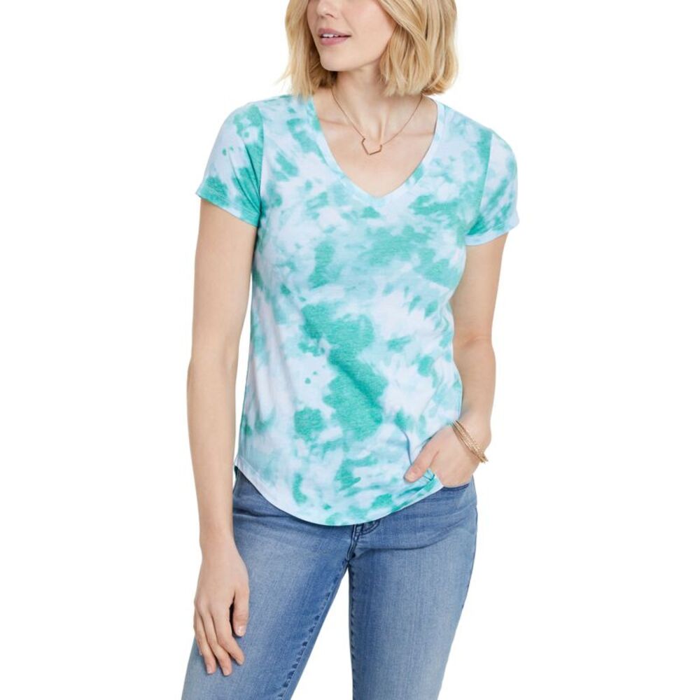 Style & Co Cotton Printed V Neck T-Shirt - Picture 1 of 2
